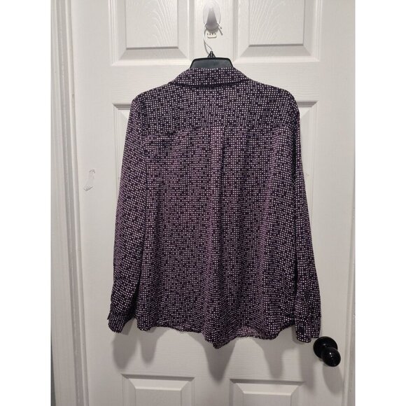 Chicos Size 3 XL/16 Purple White Ditsy Geo Roll Tab LS Buttonup Top Classic EUC - Picture 2 of 11